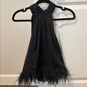 Elegant Black Halter Top with Feather Trim